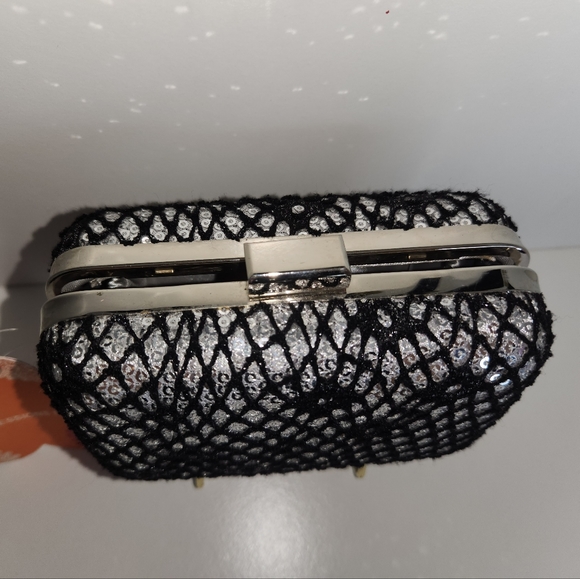 Expressions NYC clutch black and silver with silver long chain - Picture 3 of 3